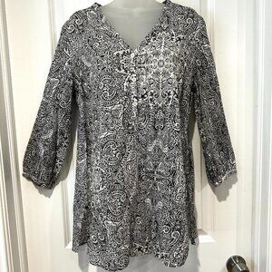 DKNY Black & White Long Sleeve Cotton Tunic, Size M